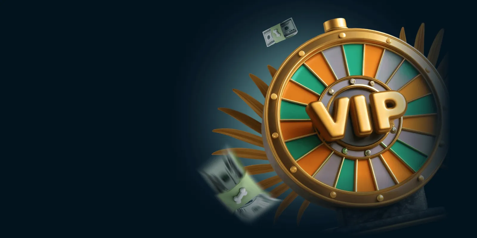 VIP-Rad aus Gold mit Geldscheinen auf dunklem Hintergrund
